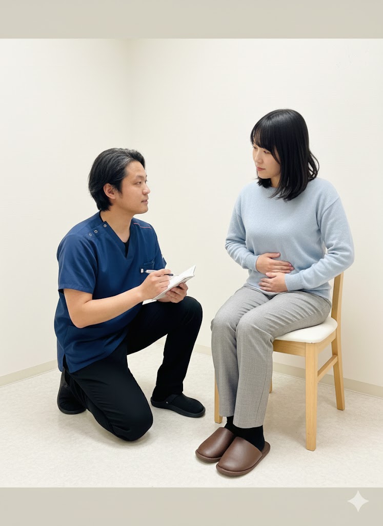 施術前に丁寧なカウンセリングで状態を確認する風景